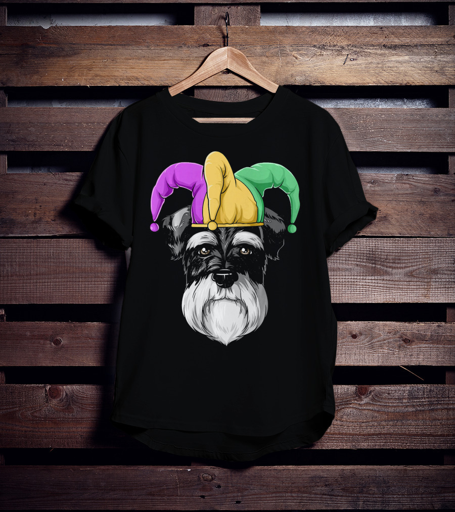 Mardi Gras Schnauzer Jester Carnival Hat Party T-Shirt