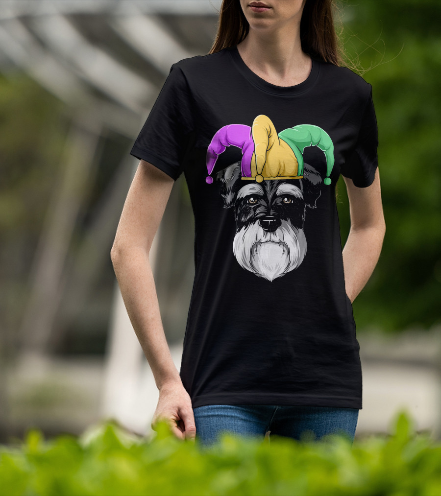 Mardi Gras Schnauzer Jester Carnival Hat Party T-Shirt