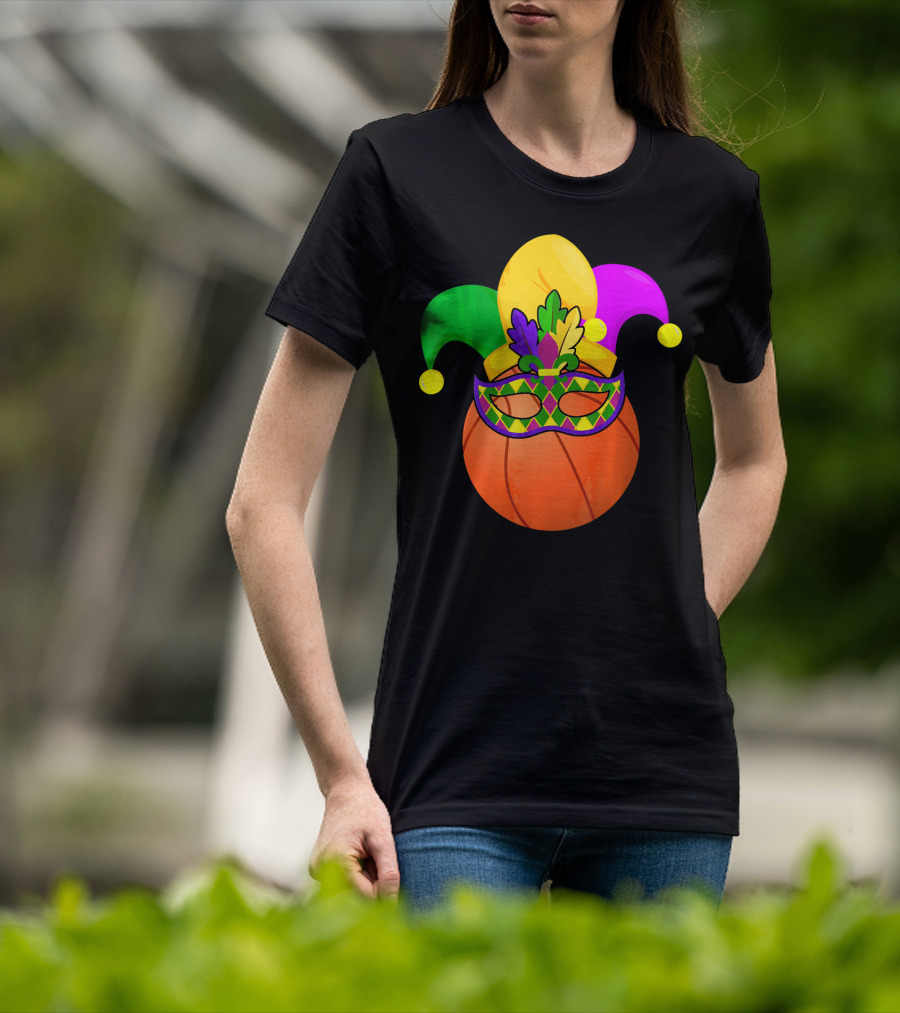 Basketball Carnival Mardi Gras Mask Jester Hat T-Shirt