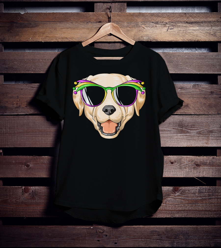 Labrador Dog With Mardi Gras Jester Carnival Mask Glasses T-Shirt