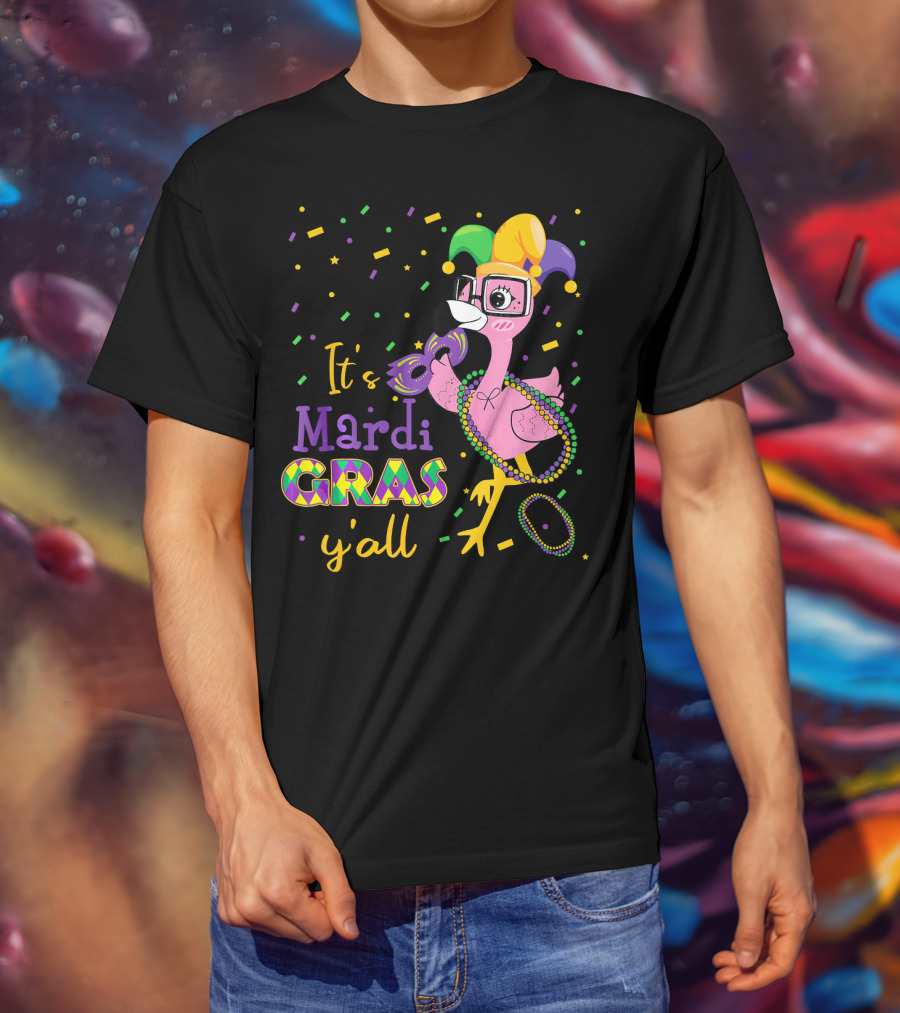 It's Mardi Gras Y'all Funny Flamingo Jester T-Shirt