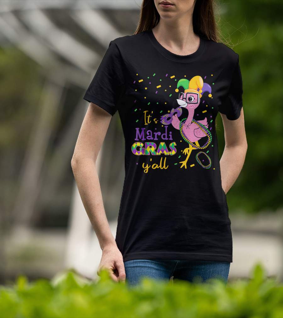 It's Mardi Gras Y'all Funny Flamingo Jester T-Shirt