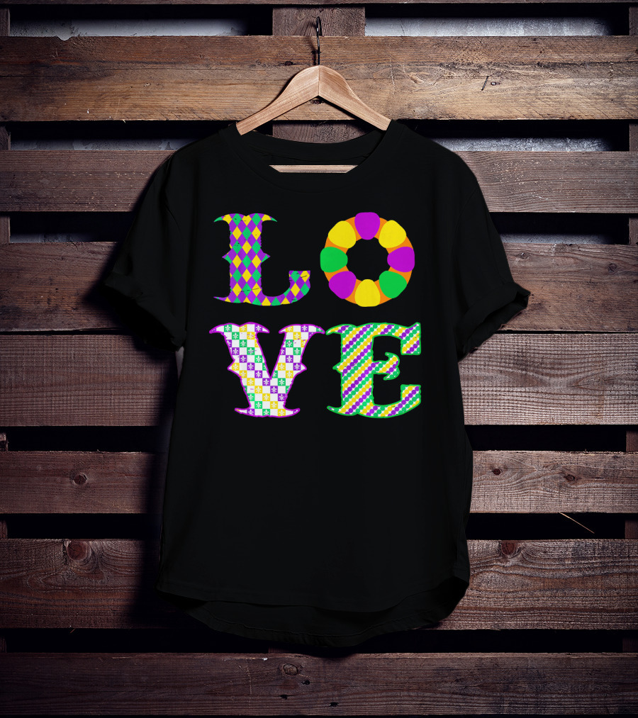 Mardi Gras Love Harlequin Pattern New Orleans T-Shirt