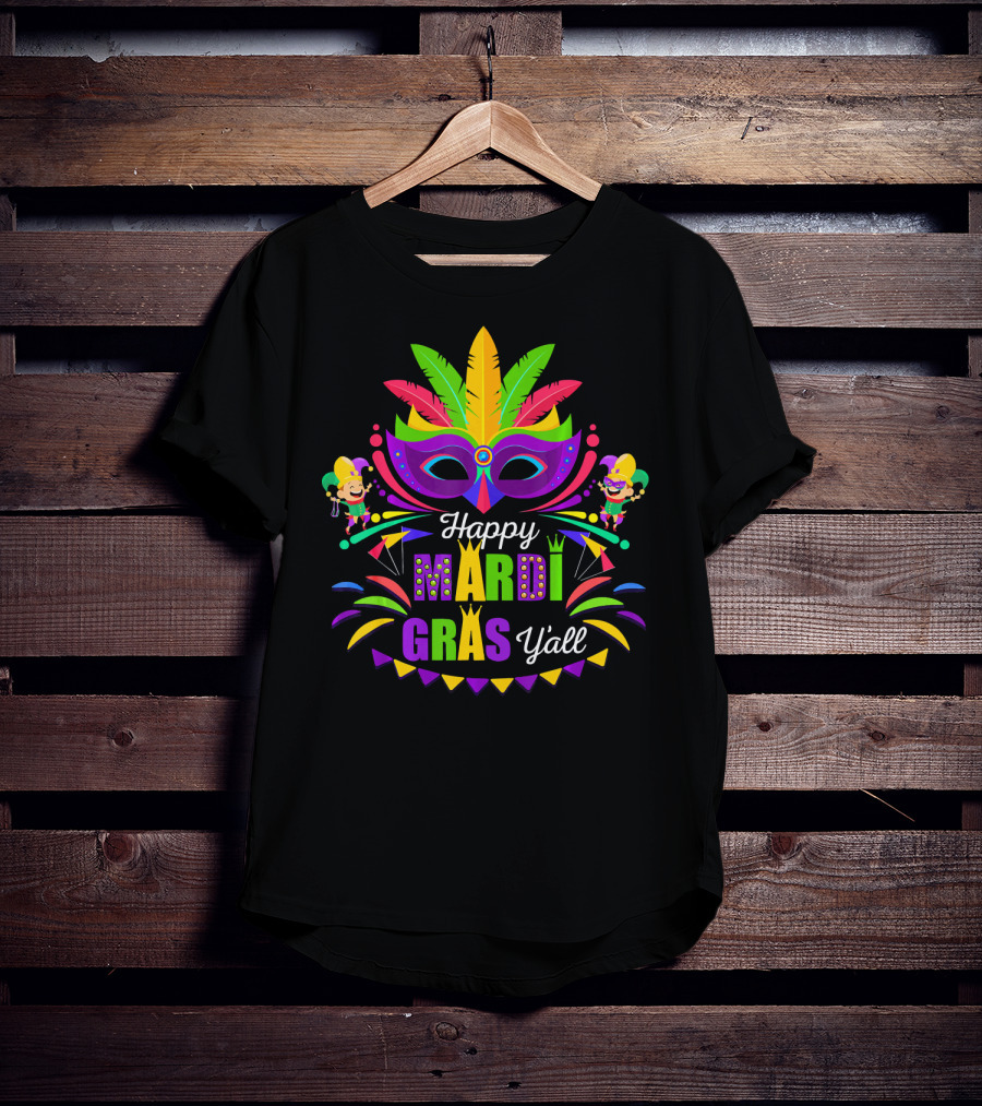 Happy Mardi Gras Y'all Mask And Jesters T-Shirt