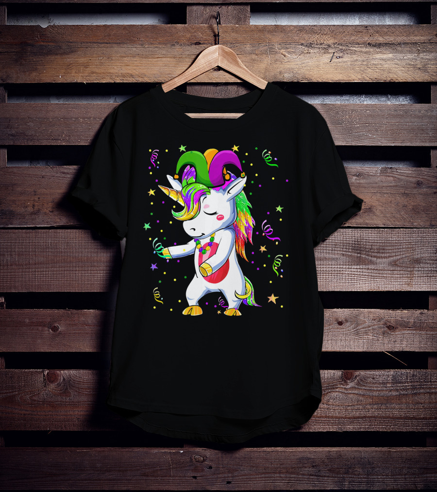 Flossing Unicorn Mardi Gras Jester Costume Dance T-Shirt