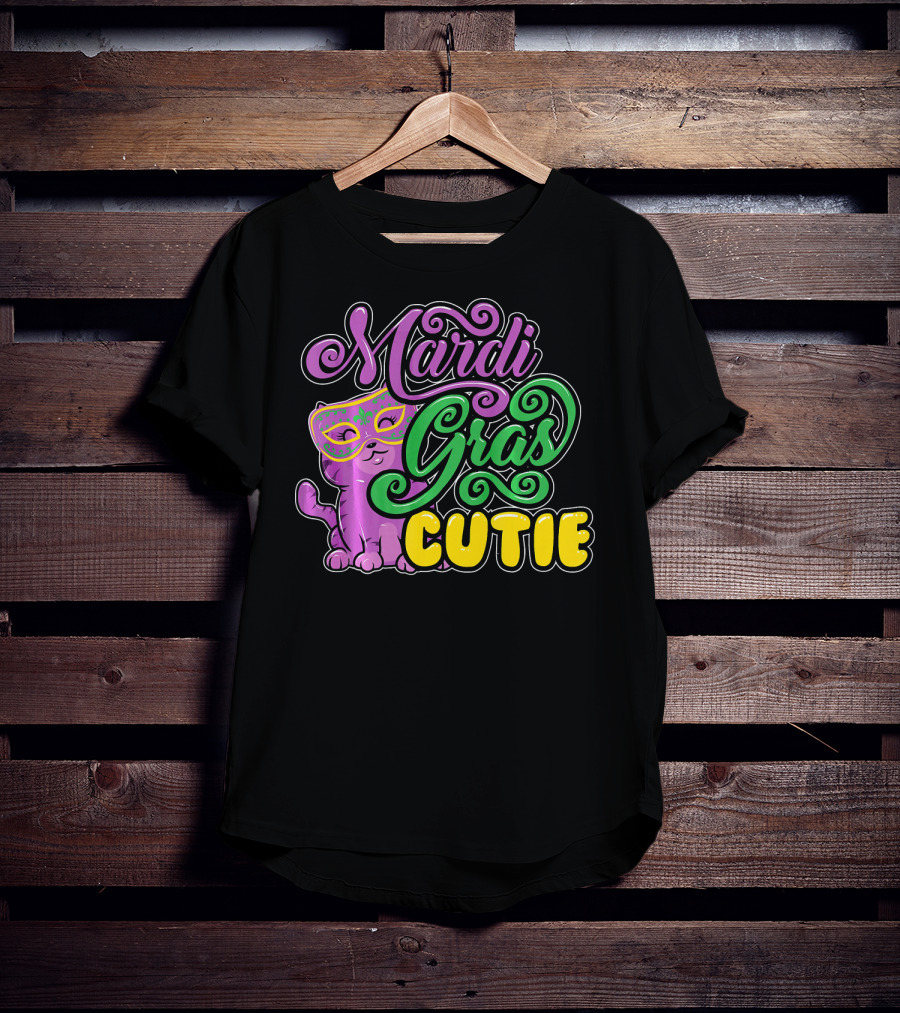 Mardi Gras Cutie Girls Parade Cute Novel Cat With Mask T-Shirt
