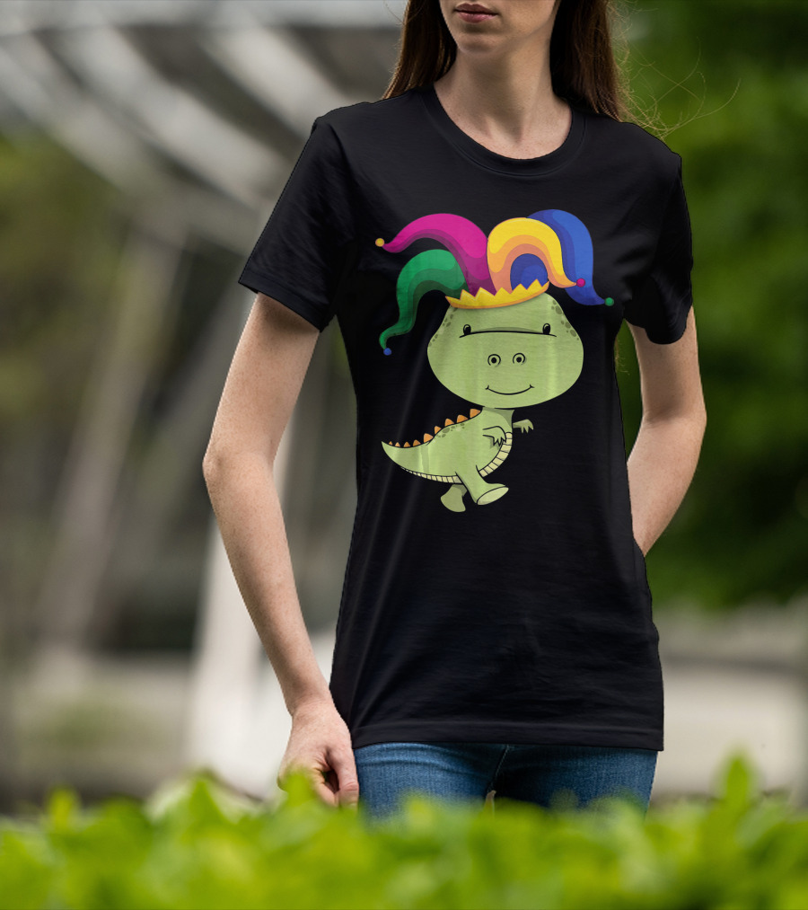 T Rex Dinosaur Jester Hat Mardi Gras T-Shirt