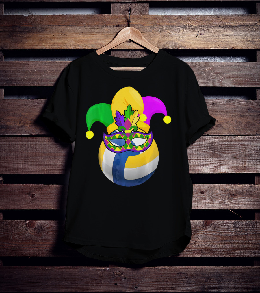 Volleyball Mardi Gras Jester Mask Carnival Ball T-Shirt