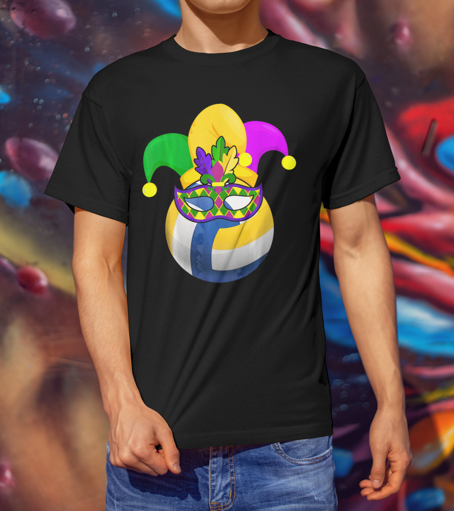 Volleyball Mardi Gras Jester Mask Carnival Ball T-Shirt