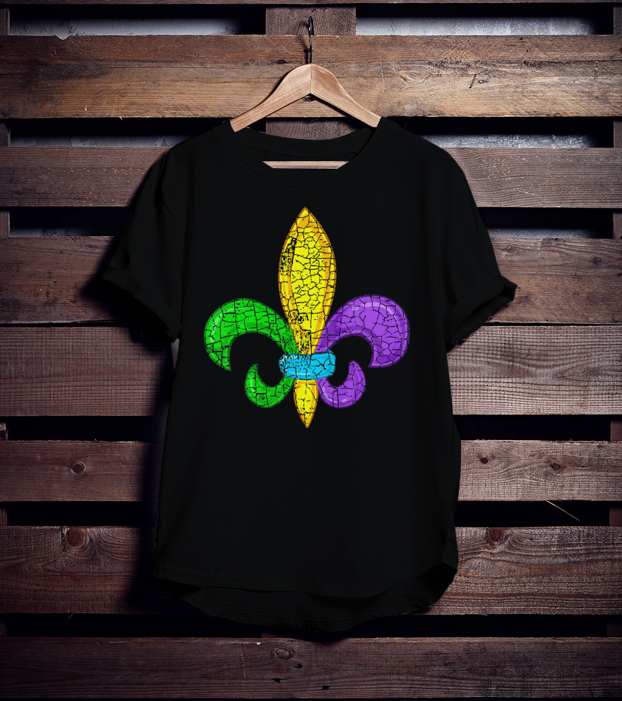 Fleur De Lis Mardi Gras Cute Fat Tuesday Cracked Texture T-Shirt