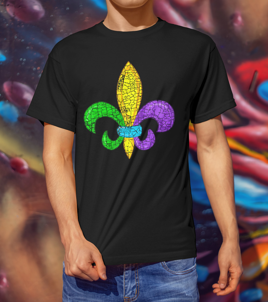 Fleur De Lis Mardi Gras Cute Fat Tuesday Cracked Texture T-Shirt