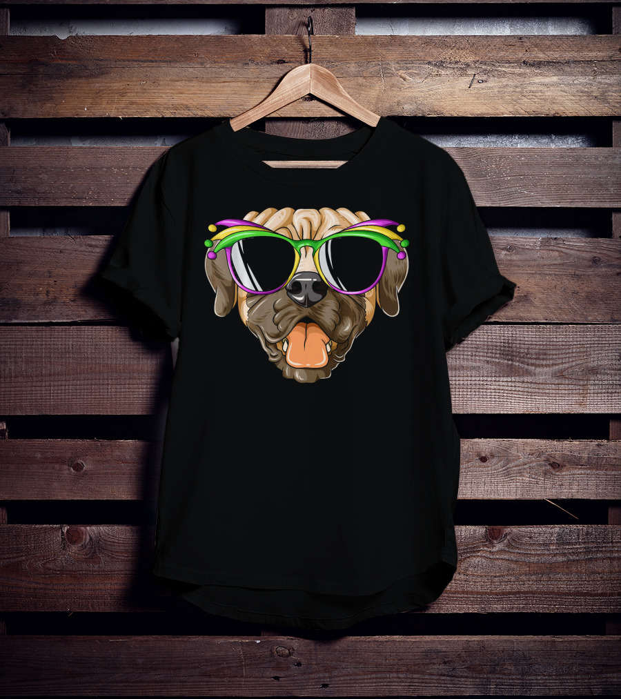 Mardi Gras Carnival Mask Mastiff Sunglasses Fun T-Shirt