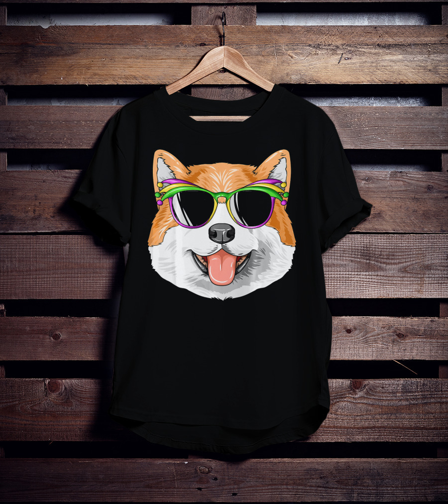 Akita Mardi Gras Carnival Mask Dog Sunglasses T-Shirt