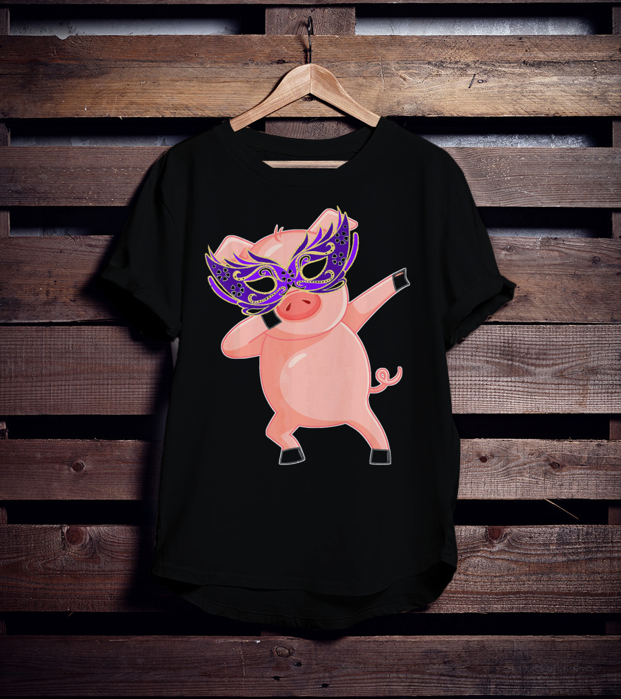Mardi Gras Pig With Purple Mask Dabbing T-Shirt