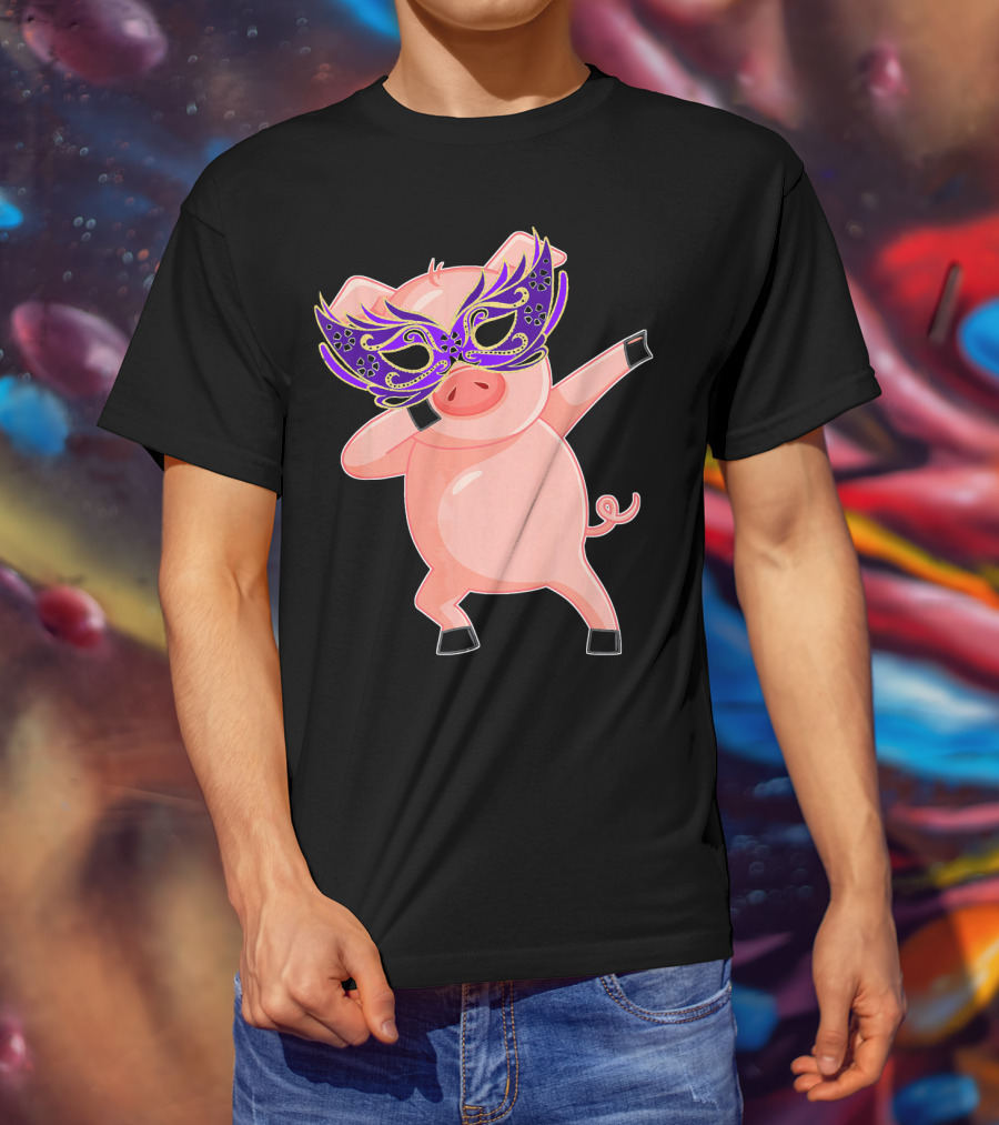 Mardi Gras Pig With Purple Mask Dabbing T-Shirt