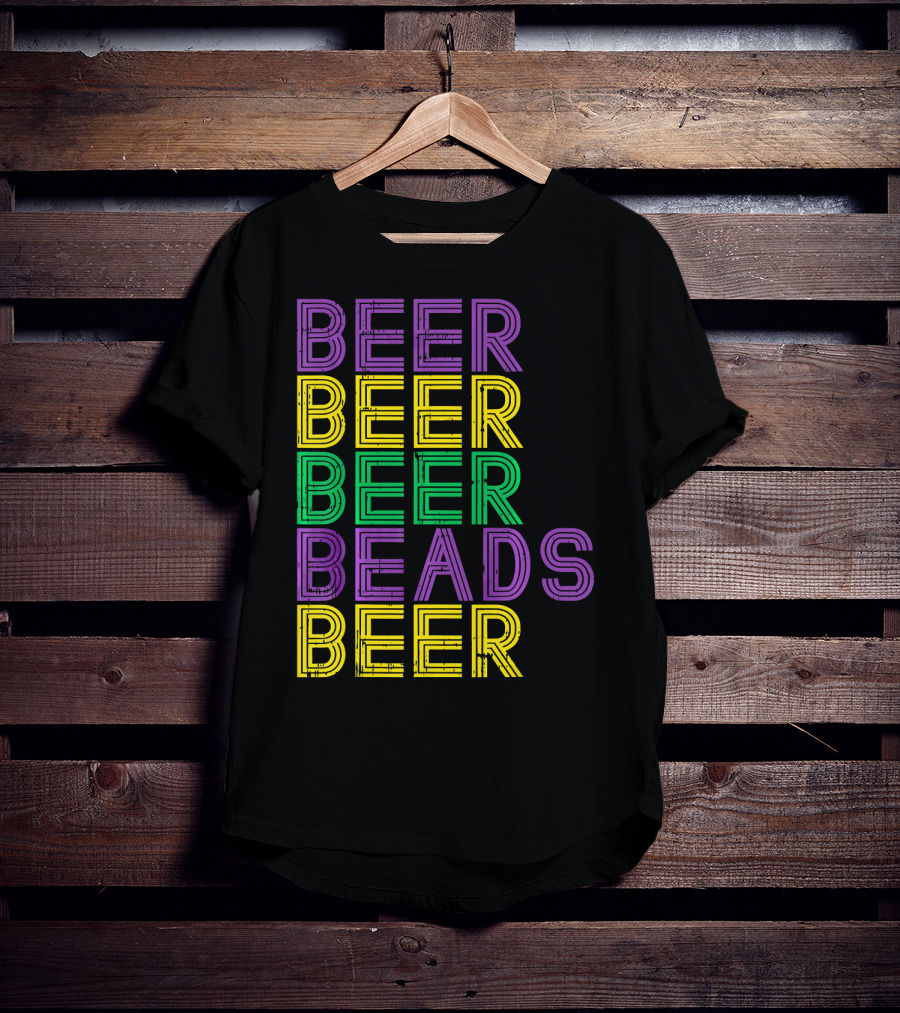 Beer Beads Beer Beer Retro Mardi Gras Party T-Shirt