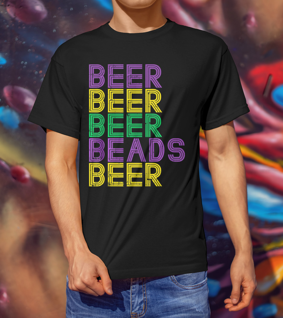 Beer Beads Beer Beer Retro Mardi Gras Party T-Shirt