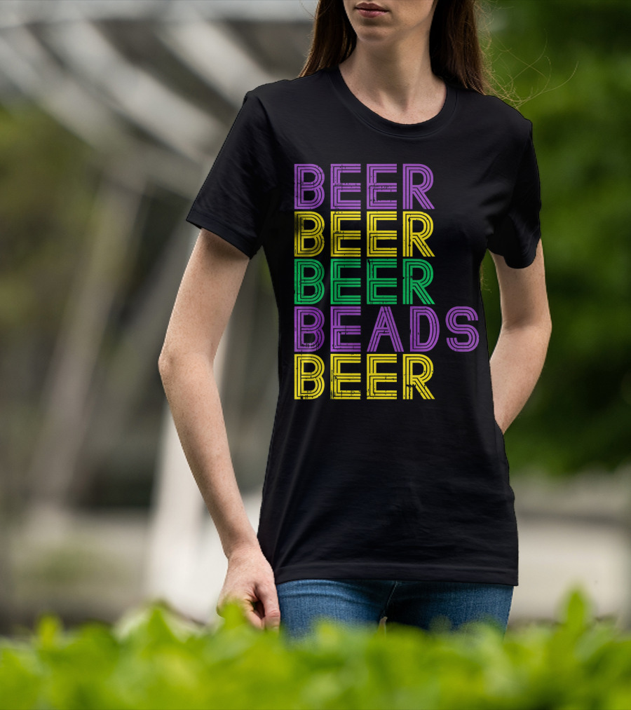 Beer Beads Beer Beer Retro Mardi Gras Party T-Shirt