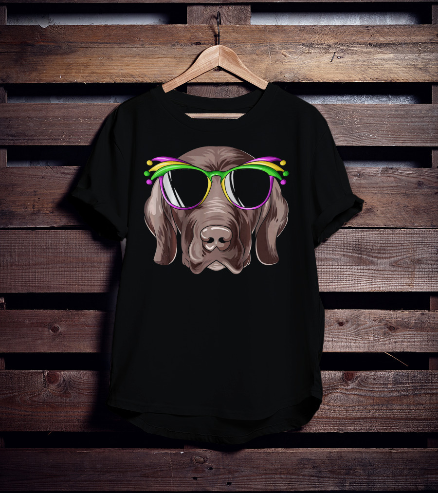 Pointer Mardi Gras Carnival Mask Dog Glasses T-Shirt