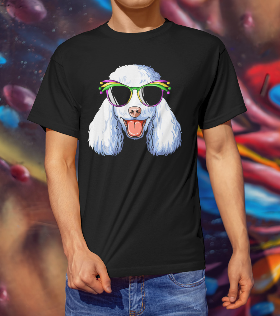 Poodle Mardi Gras Carnival Mask Sunglasses Happy Poodle T-Shirt