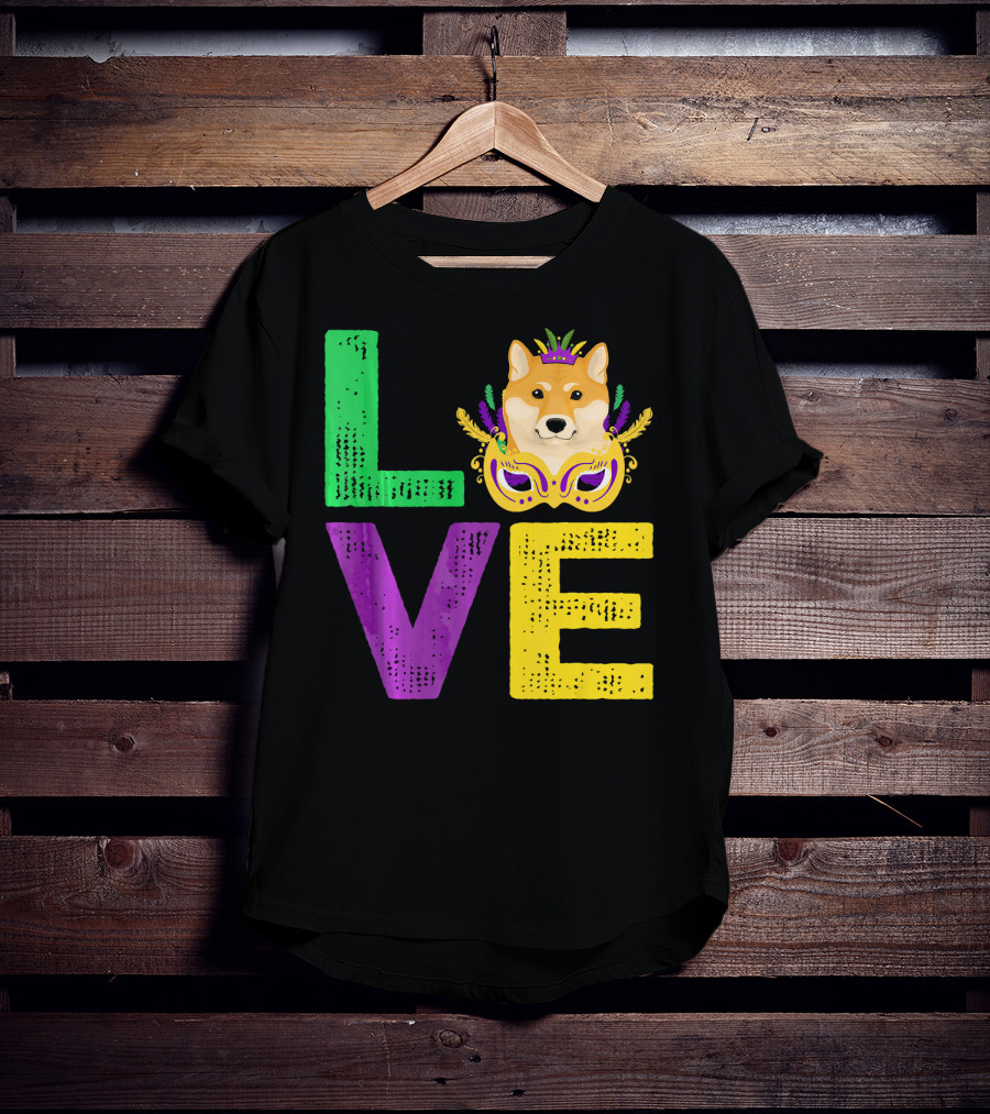 Love Shiba Inu Dog Mardi Gras Funny Dog Dad T-Shirt