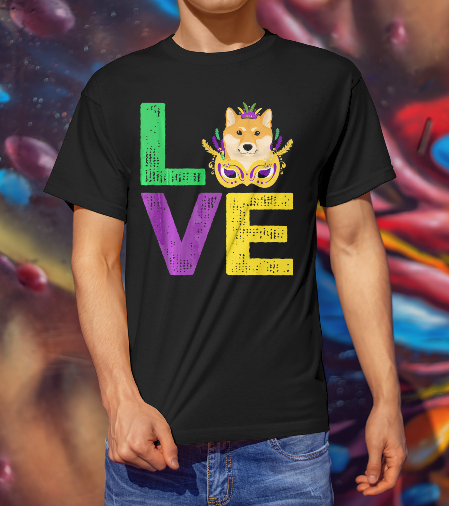 Love Shiba Inu Dog Mardi Gras Funny Dog Dad T-Shirt