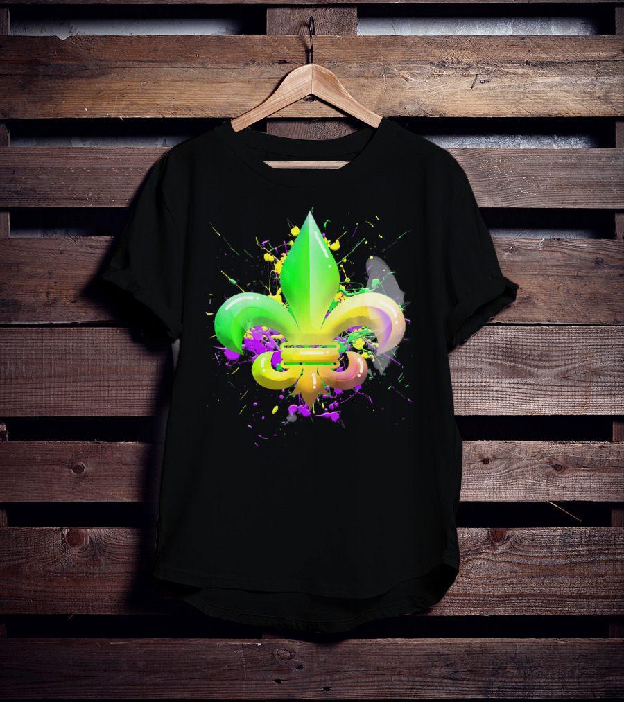 Mardi Gras Fleur De Lis Colorful Splash T-Shirt