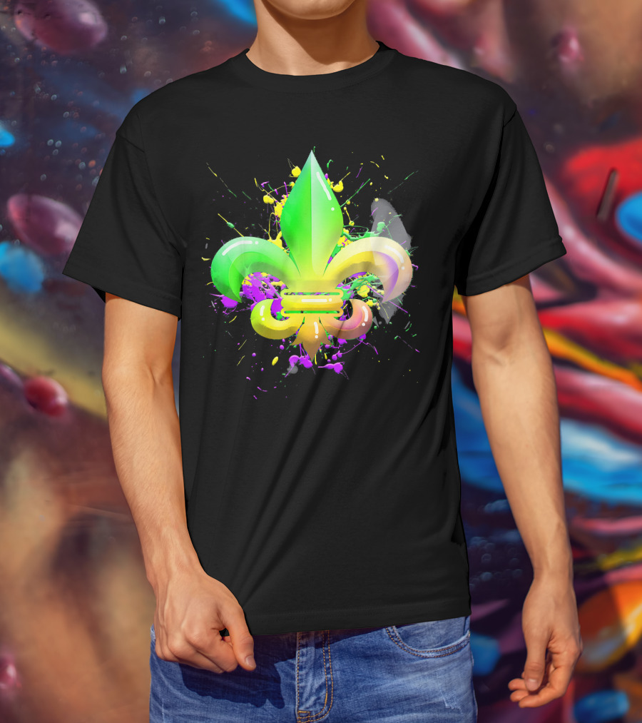Mardi Gras Fleur De Lis Colorful Splash T-Shirt