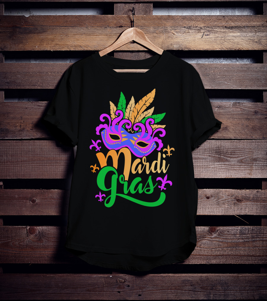 Mardi Gras Mask With Feathers And Fleur-de-Lis T-Shirt