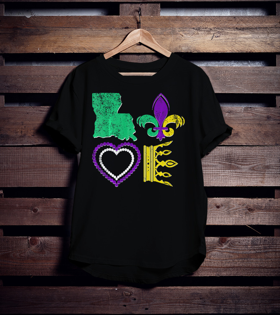 Louisiana Love Mardi Gras Fleur-de-Lis Beads Crown T-Shirt