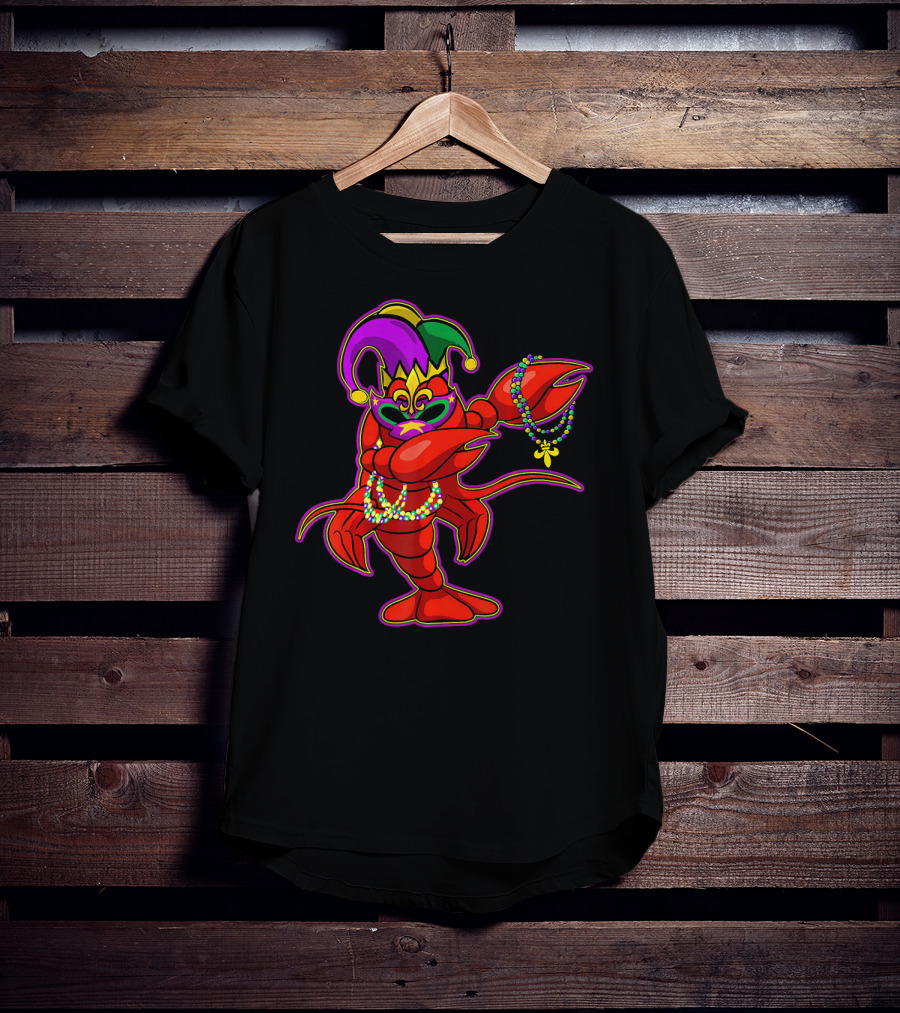 Dabbing Crawfish Mardi Gras Bead Jester Hat T-Shirt