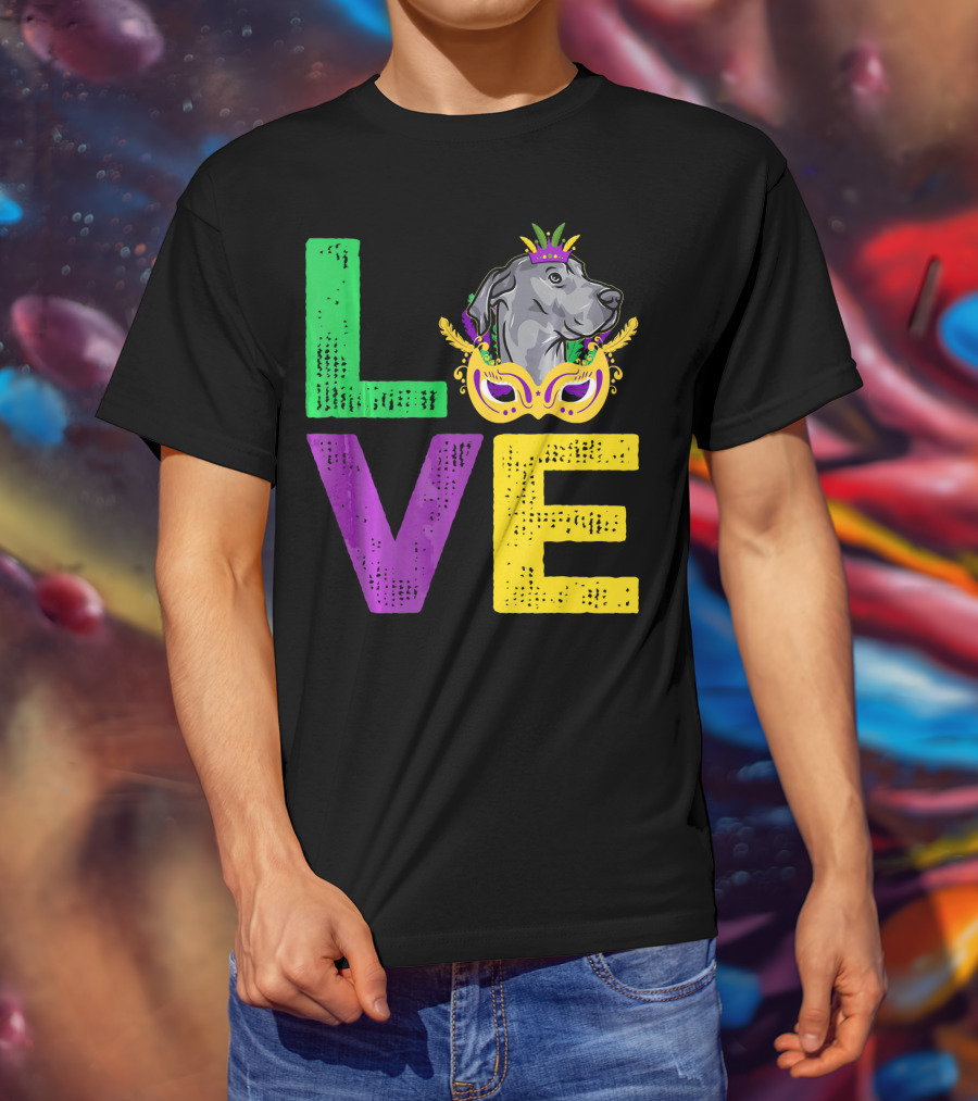 Love Cute Dane Dog Mardi Gras Dog Dad T-Shirt