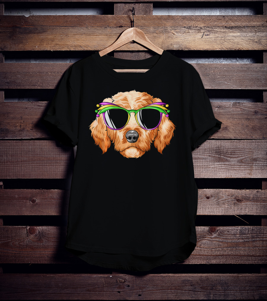 Goldendoodle Mardi Gras Carnival Mask Sunglasses T-Shirt