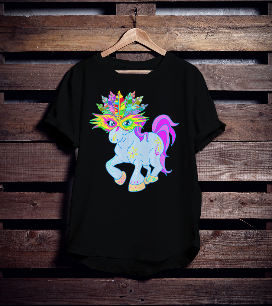 Mardi Gras Unicorn Mask Shrove Tuesday Horse T-Shirt