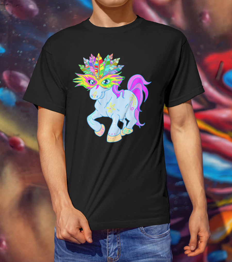 Mardi Gras Unicorn Mask Shrove Tuesday Horse T-Shirt