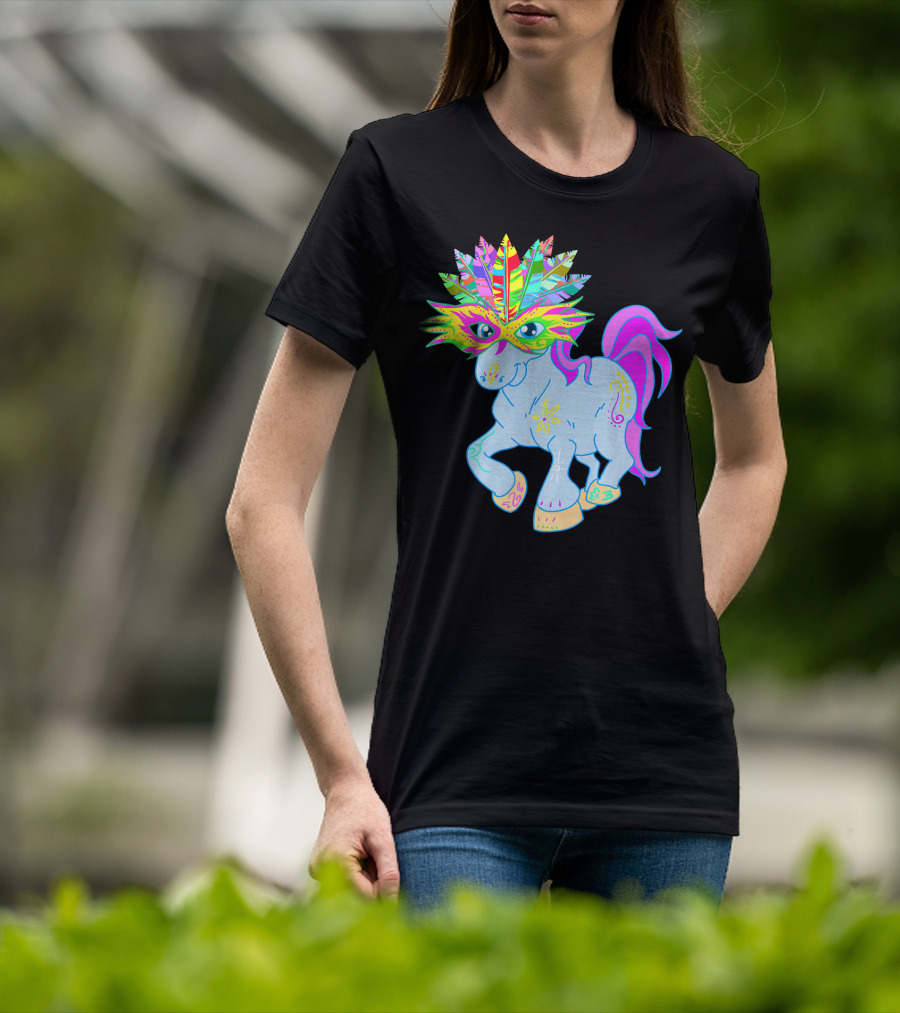 Mardi Gras Unicorn Mask Shrove Tuesday Horse T-Shirt