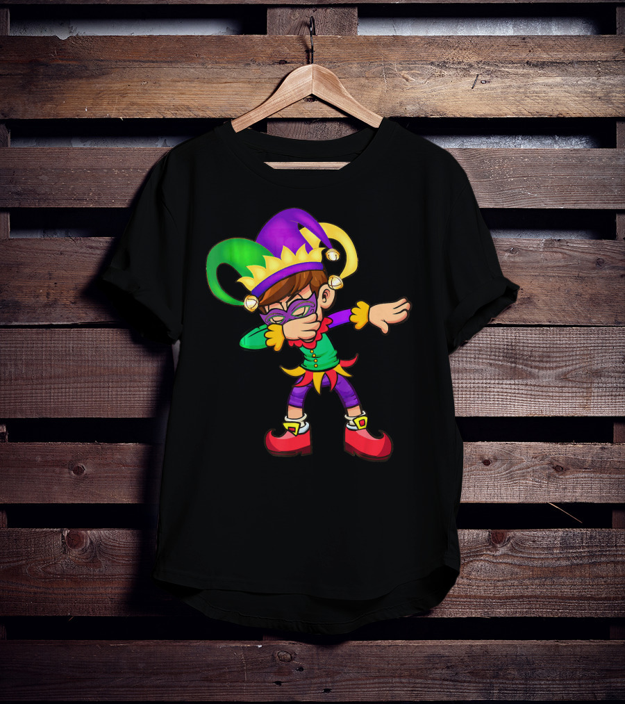 Mardi Gras New Orleans Funny Dabbing Jester Costume Vibrant Colors T-Shirt