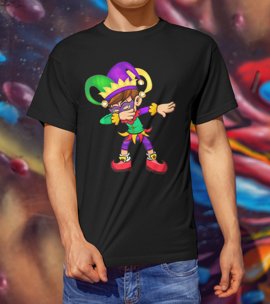 Mardi Gras New Orleans Funny Dabbing Jester Costume Vibrant Colors T-Shirt