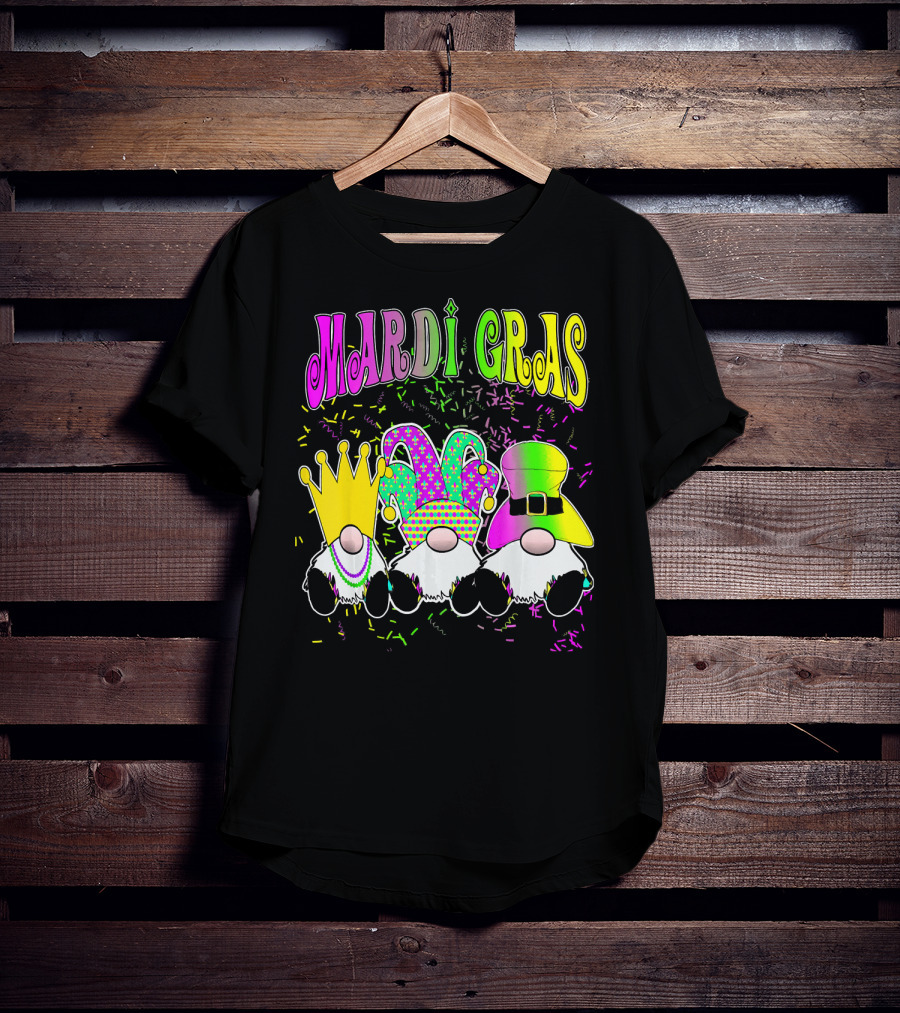 Mardi Gras Gnomes With Jester Hat And Crown T-Shirt