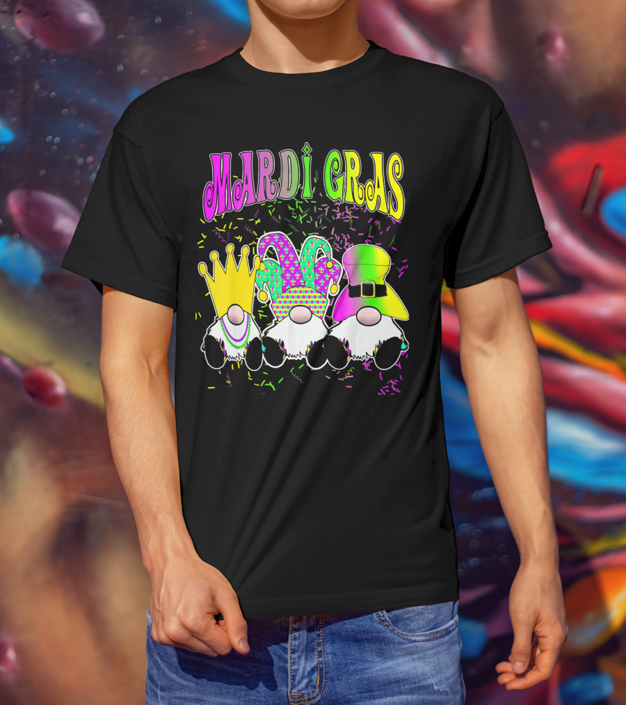 Mardi Gras Gnomes With Jester Hat And Crown T-Shirt