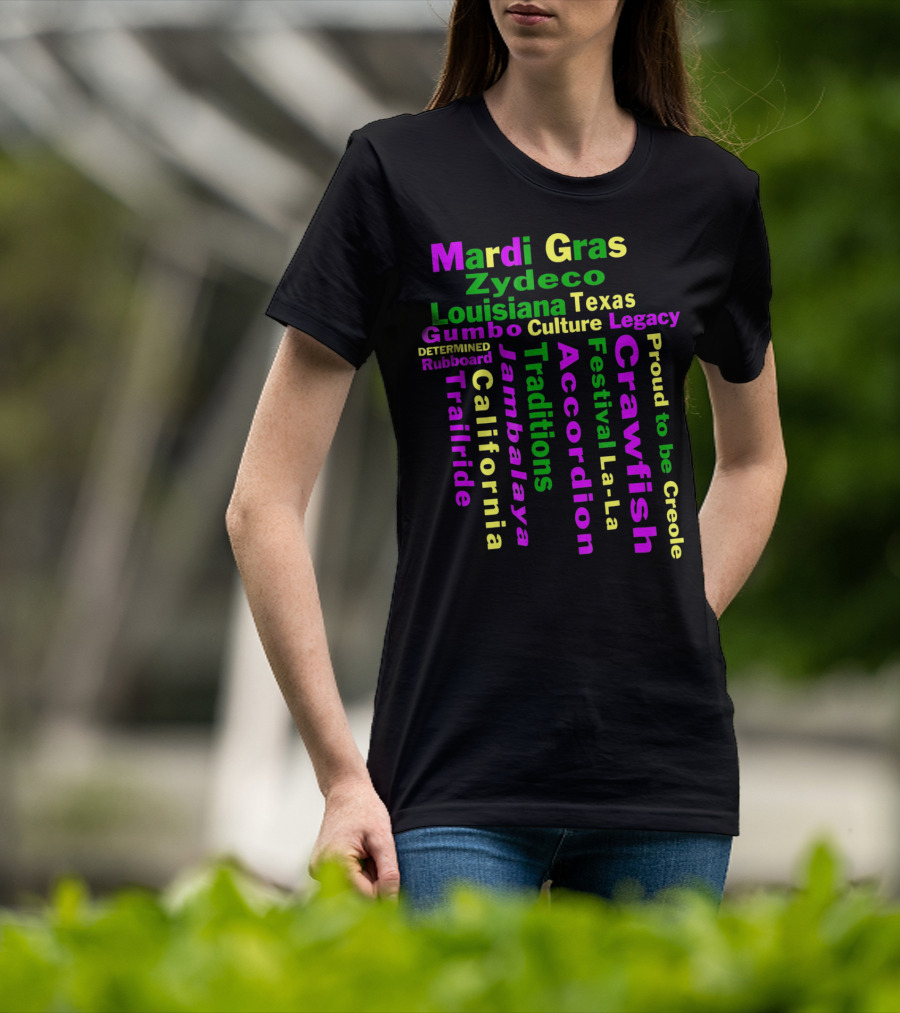 Mardi Gras Zydeco Louisiana Texas Gumbo Culture Traditions Accordion Crawfish Trailride Jambalaya Creole T-Shirt
