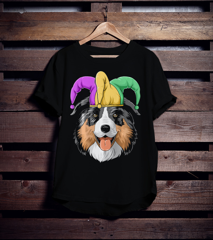 Australian Shepherd Mardi Gras Jester Hat T-Shirt
