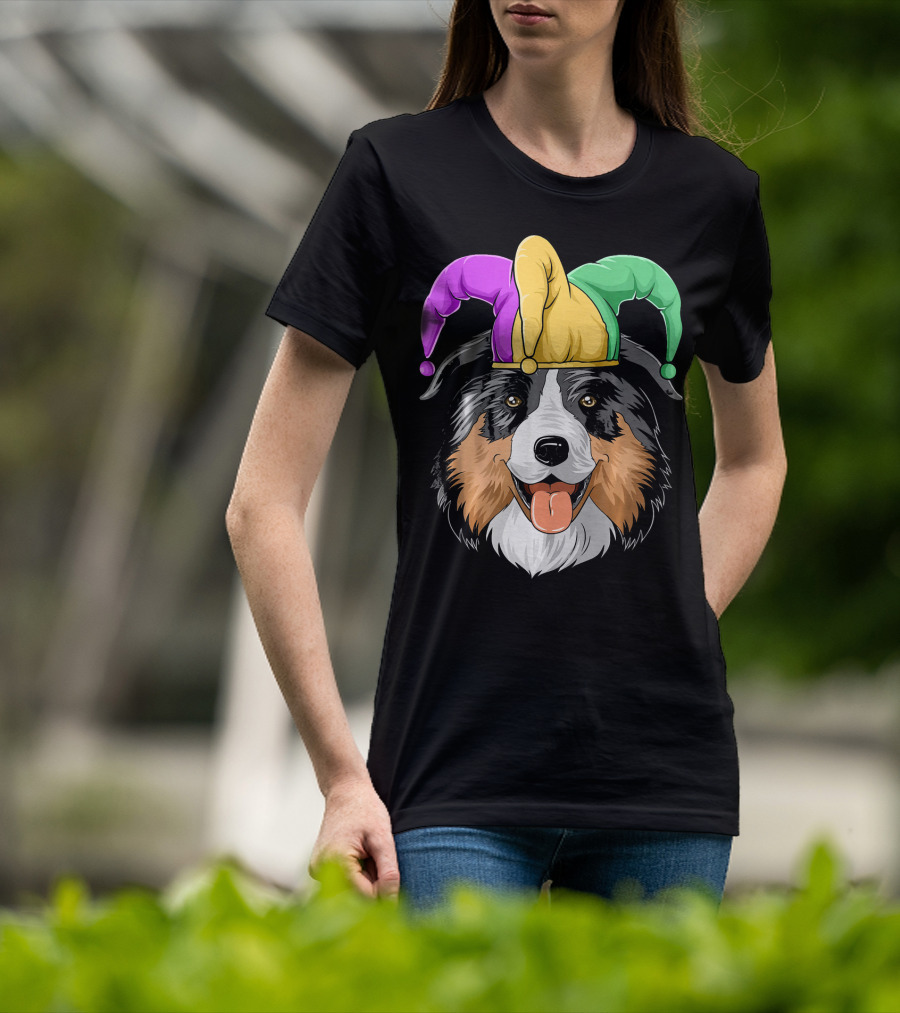 Australian Shepherd Mardi Gras Jester Hat T-Shirt