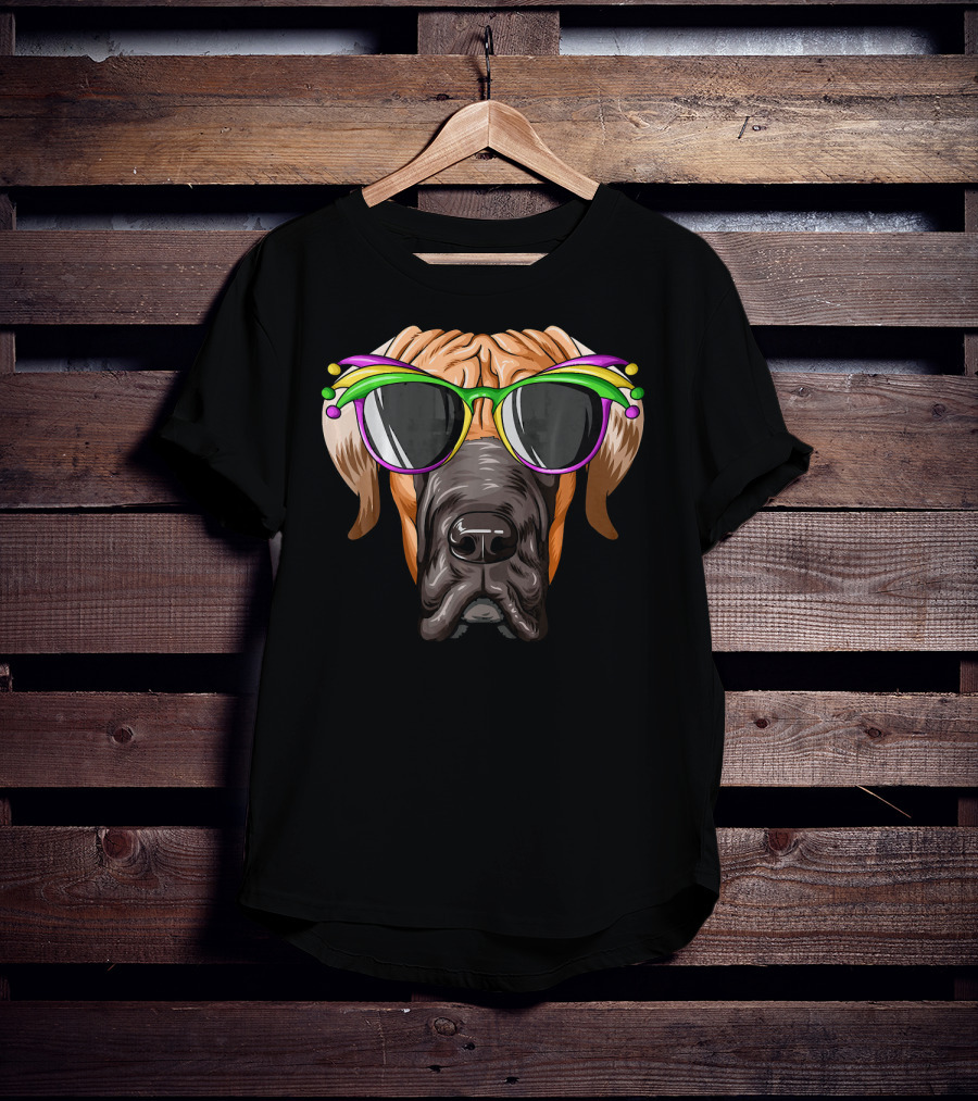 Great Dane Mardi Gras Carnival Mask Sunglasses T-Shirt