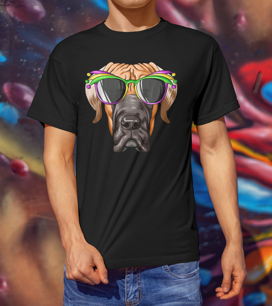 Great Dane Mardi Gras Carnival Mask Sunglasses T-Shirt
