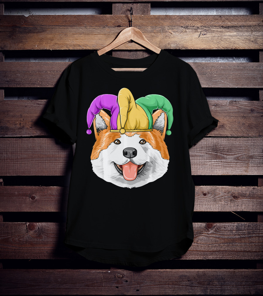 Mardi Gras Akita Jester Hat Carnival Akita T-Shirt