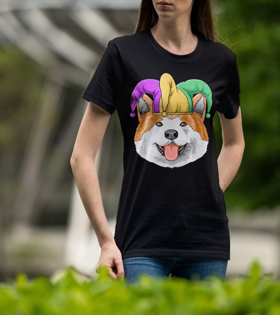 Mardi Gras Akita Jester Hat Carnival Akita T-Shirt