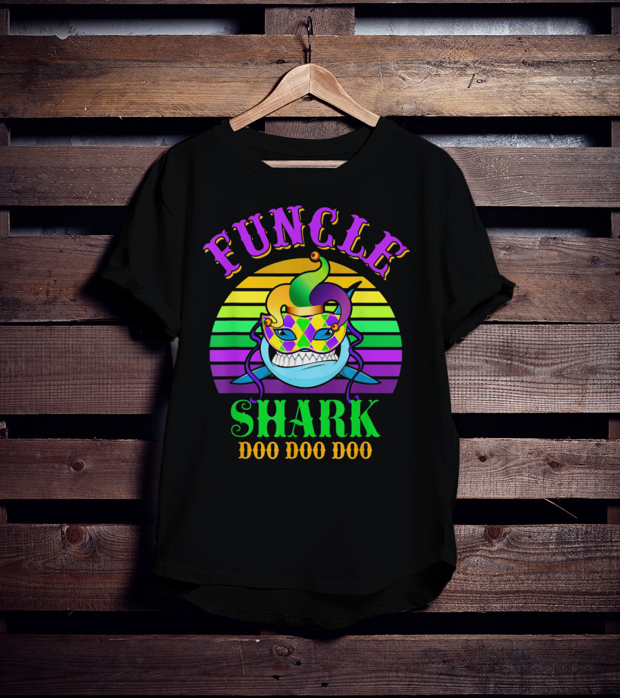 Funcle Shark Doo Doo Doo Mardi Gras Jester Mask T-Shirt