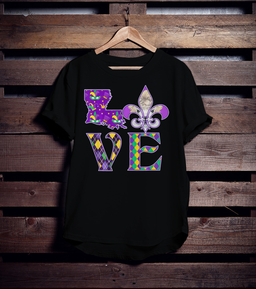 LOVE Louisiana Mardi Gras Llama Fleur-de-Lis T-Shirt