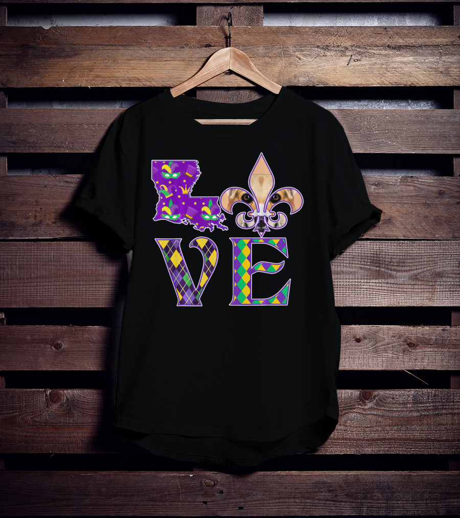 Louisiana Love Mardi Gras Corgi Fleur-de-Lis Mask T-Shirt